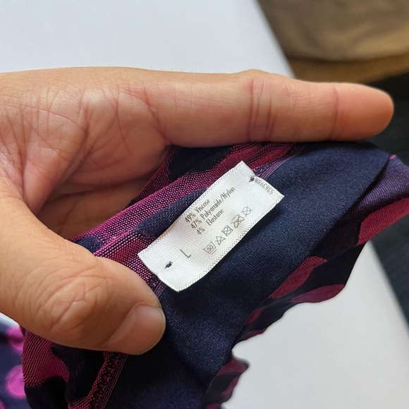 WOLFORD navy blue pink dot mock turtleneck 3/4 long sleeve textured knit top - Picture 5 of 5